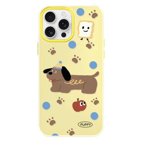 Funda híbrida TPU y PC iPhone 13 Pro Tacto Sedoso (Marrón Cachorro Amarillo)