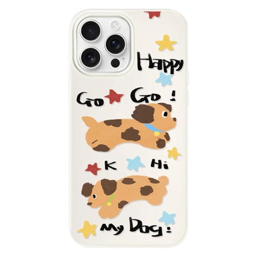 Funda híbrida TPU PC iPhone 13 Pro Tacto de piel (Perro Feliz) (Blanco)