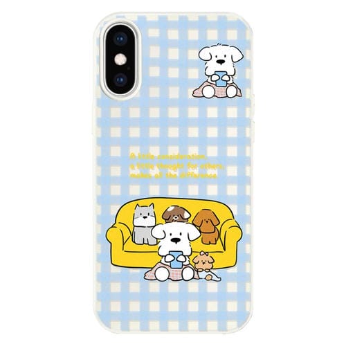 Funda híbrida TPU y PC iPhone X/Xs Tacto Sedoso (Familia de Perros) (Blanco)