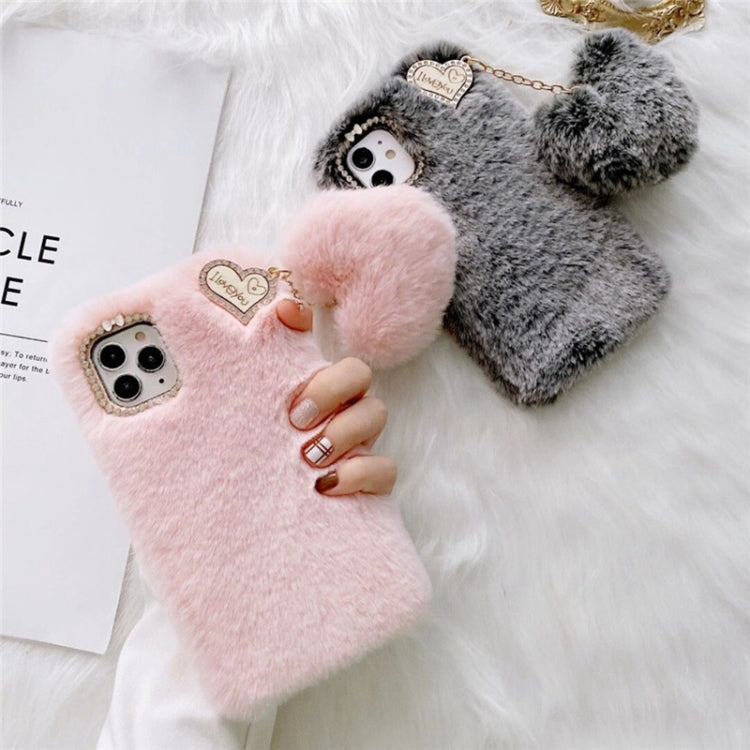 Funda de Silicona con Colgante y Flores de Diamantes Dorados para iPhone 14 (Gris)