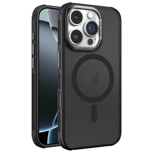 Estuche para Teléfono Magsafe con Marco de Lente de Metal Esmerilado y Sensación de Piel con Enfriamiento Lateral para iPhone 16 Pro (Negro)