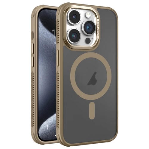 Estuche para Teléfono Magsafe iPhone 15 Pro Marco Metal Esmerilado Piel Enfriamiento (Dorado)