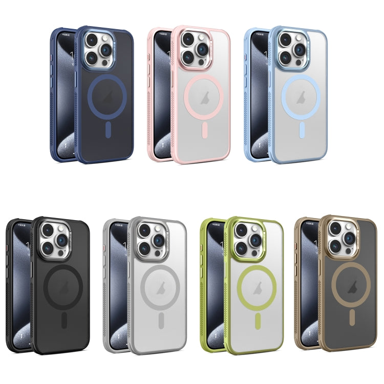 Estuche para Teléfono Magsafe Marco de Lente Metal Esmerilado Sensación Piel Enfriamiento Lateral Hardware para iPhone 15 Plus (Azul)