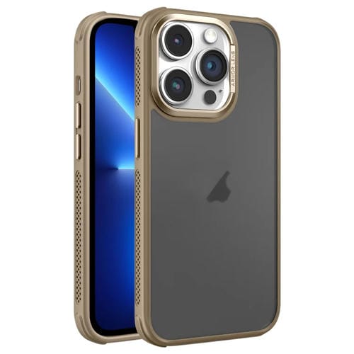 Estuche para Teléfono iPhone 13 Pro Marco de Lente Metal Esmerilado Sensación de Piel Enfriamiento (Dorado)