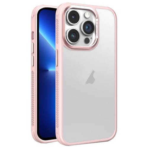 Estuche para teléfono iPhone 13 Pro marco Lente metal esmerilado sensación piel enfriamiento lateral (Rosa)