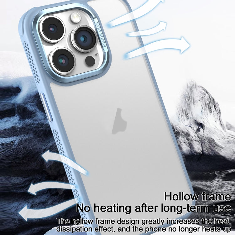Estuche para teléfono iPhone 14 con marco de Lente metal esmerilado y enfriamiento lateral (Azul Cielo)