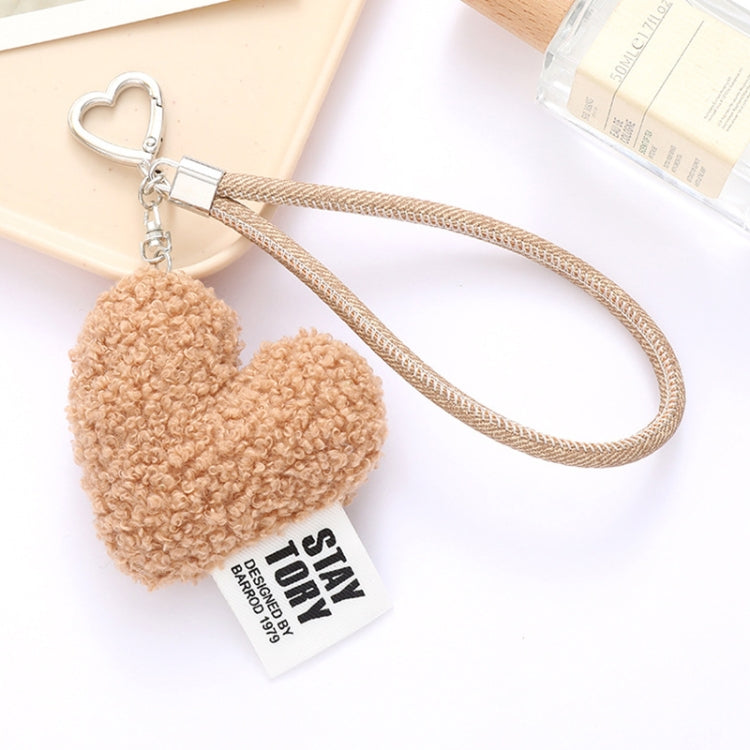Llavero forma corazón peluche lana sintética para teléfono móvil (Caqui)