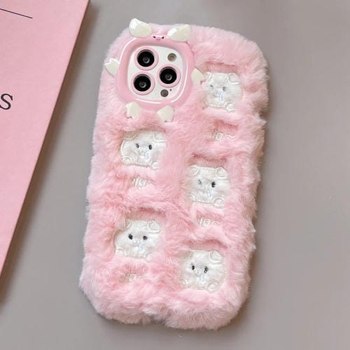 Funda TPU con Peluche Bordado para iPhone 13 Pro (Cerdo Blanco)