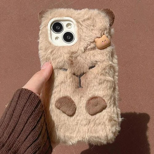 Funda para Teléfono Capibara Peluche 3D Cobertura Total iPhone 14 (Marrón)