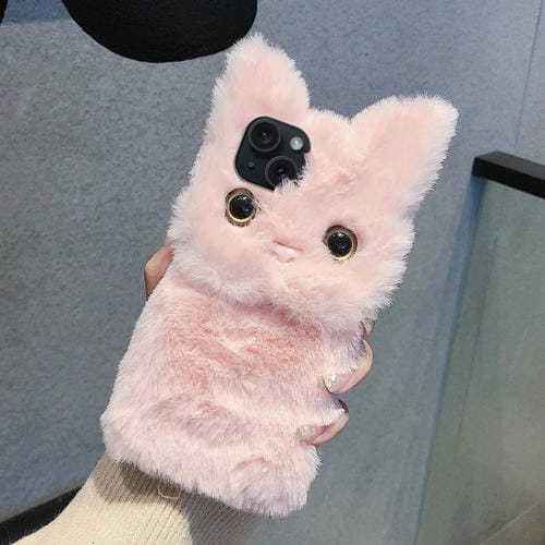 Funda para Teléfono iPhone 15 Plus Cobertura Total Gato Peluche 3D (Rosa)