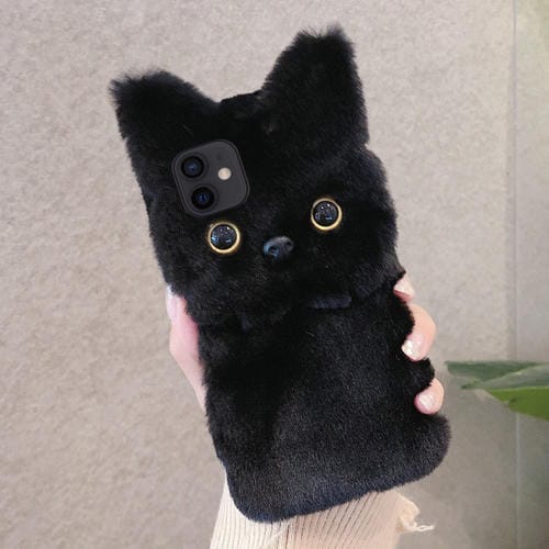 Funda para Teléfono iPhone 12 Mini Cobertura Total 3D Diseño Gato Peluche (Negro)