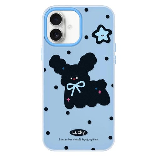 Funda híbrida TPU y PC para iPhone 15 Pro Max con diseño Pequeño Perro (Negro Azul)