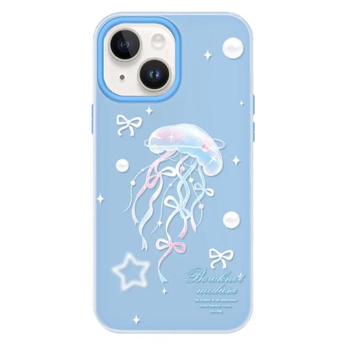 Funda híbrida TPU y PC iPhone 15 Plus Tacto Sedoso (Medusa Azul)
