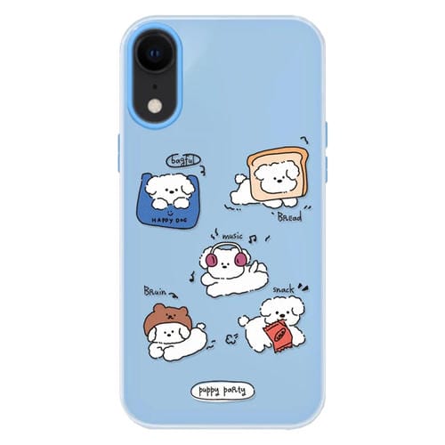 Funda híbrida TPU Policarbonato iPhone Xr Tacto Sedoso (Puppy Party)