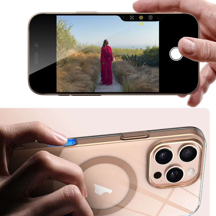 Funda para Teléfono PC Magsafe Transparente Contraste de Color Delgado para iPhone 15 Plus (Gris)