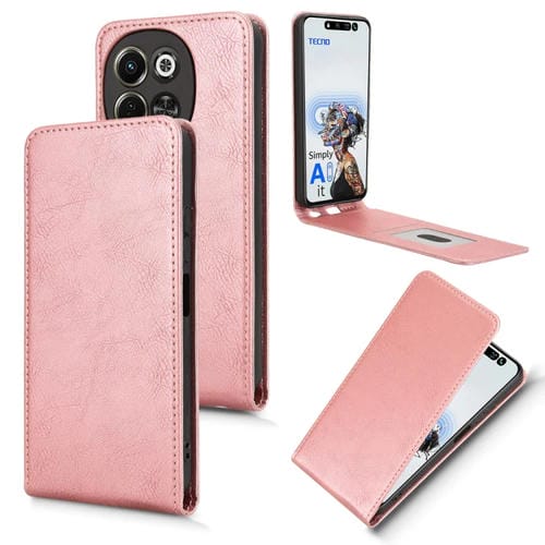 Funda de Cuero con Tapa Vertical Magnética para Tecno Pova 6 Neo 5G/Spark 30 5G (Oro Rosa)