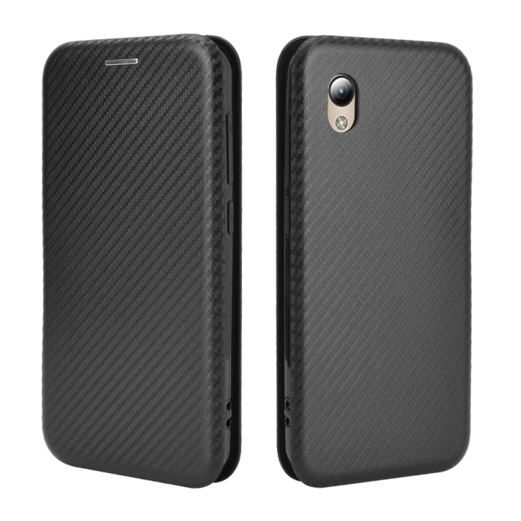 Para ZTE Blade A3 Lite Funda de cuero con textura de fibra de carbono magnética con tapa horizontal TPU + PC + PU con ranura para tarjeta (negro)