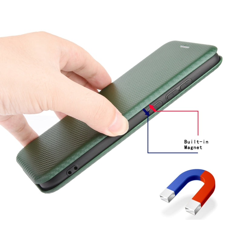 Para ZTE A1 ZTG01 5G Textura de fibra de carbono Flip horizontal magnético TPU + PC + Funda de cuero PU con ranura para tarjeta (Verde)