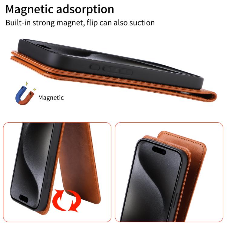 Funda de Cuero con Tapa Vertical Magnética para Huawei Pura 70 Pro 5G y 70 Pro+ 5G (Marrón)