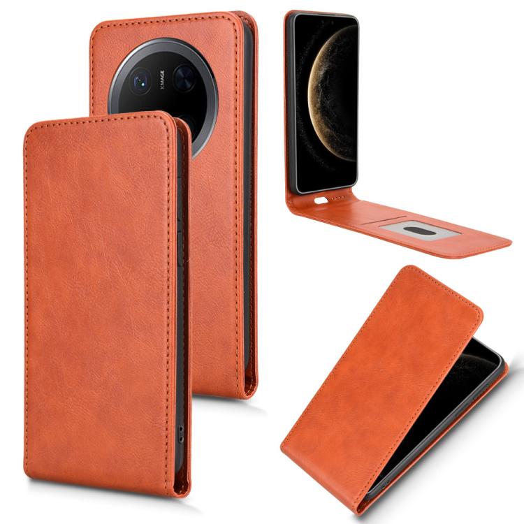 Funda de Cuero con Tapa Vertical Magnética para Huawei Mate 70 Pro/70 Pro+ (Marrón)
