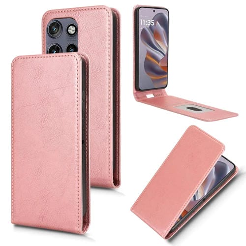 Funda de Cuero con Tapa Vertical Magnética para Motorola Moto S50 5G Edge 50 Neo 5G (Oro Rosa)