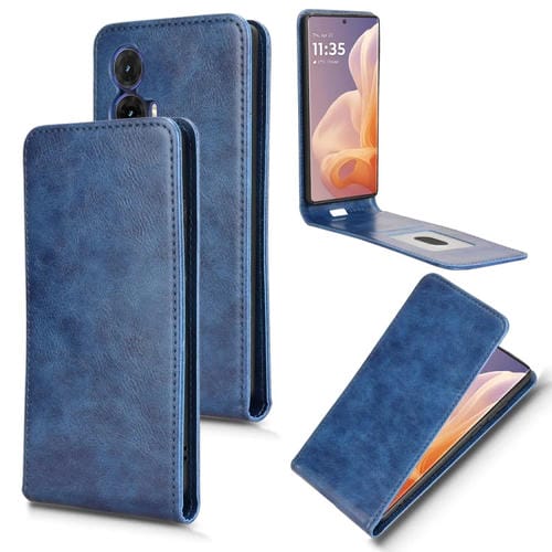 Funda de Cuero con Tapa Vertical Magnética para Motorola Moto G85 5G y S50 Neo 5G (Azul)