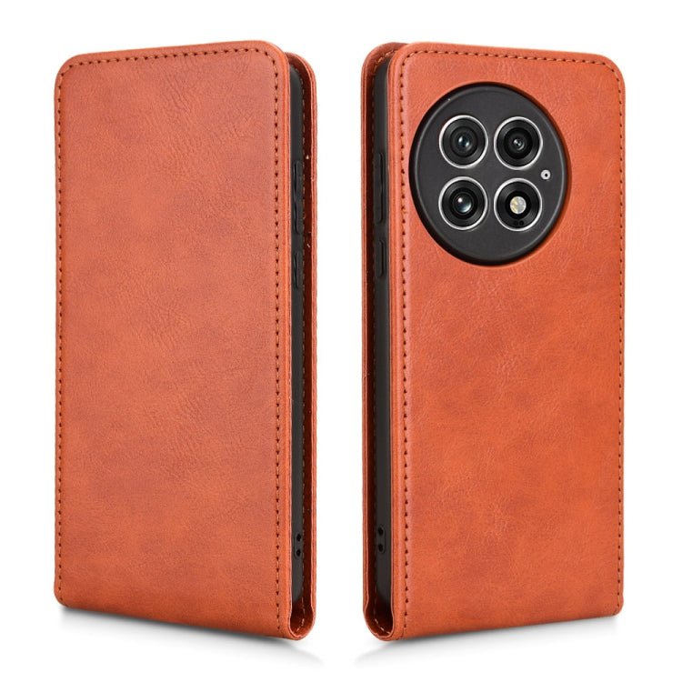 Funda de Cuero con Tapa Vertical Magnética para OnePlus 13 (Marrón)
