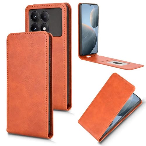 Funda de Cuero con Tapa Vertical Magnética para Teléfono Xiaomi Poco X6 Pro/Redmi K70E 5G (Marrón)