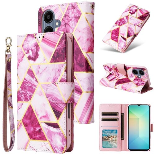 Funda de cuero con costuras bronceadas y mármol para Samsung Galaxy A07 4G/5G (morado)