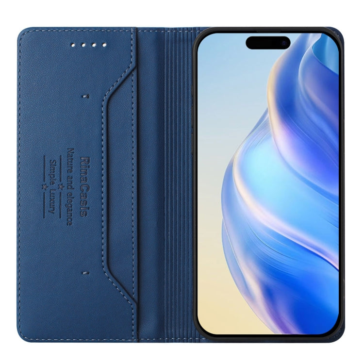 Funda de Cuero para iPhone 14/13 Rc01 Doble Pliegue y Succión Magnética (Azul Oscuro)