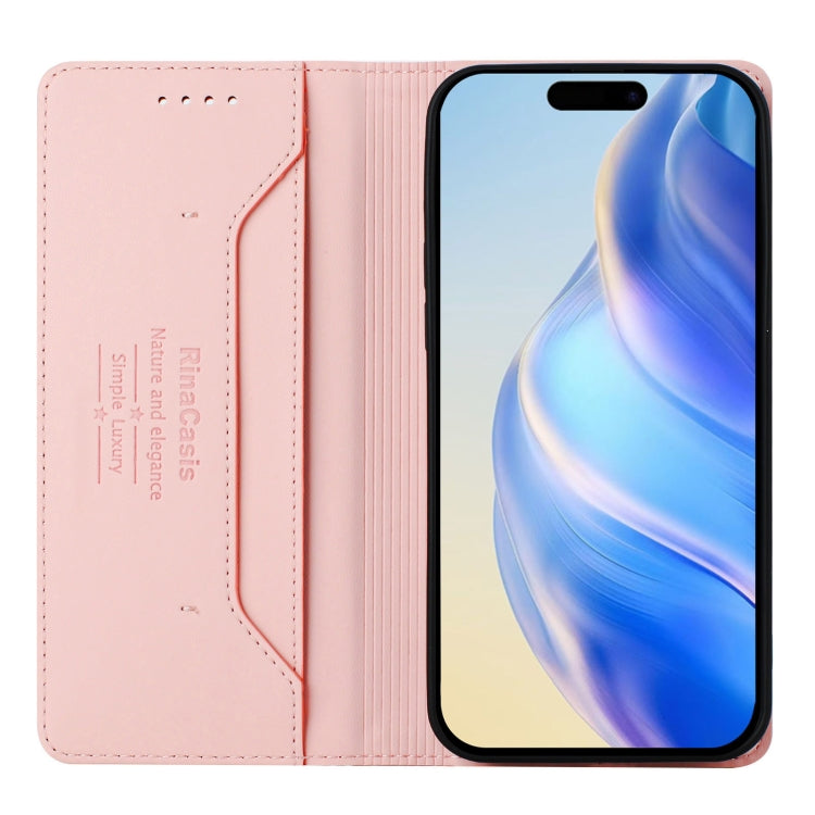 Funda de Cuero Rc01 para iPhone 14 Pro con Doble Pliegue y Succión Magnética (Rosa)