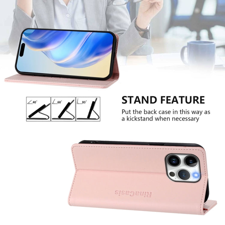 Funda de Cuero Rc01 para iPhone 14 Pro con Doble Pliegue y Succión Magnética (Rosa)