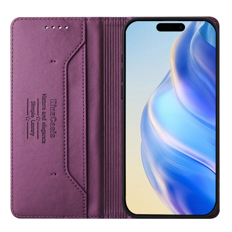 Funda de Cuero Rc01 para iPhone 14 Pro con Doble Pliegue y Succión Magnética (Violeta)
