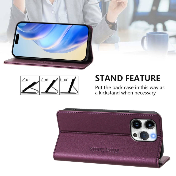 Funda de Cuero Rc01 para iPhone 14 Pro con Doble Pliegue y Succión Magnética (Violeta)
