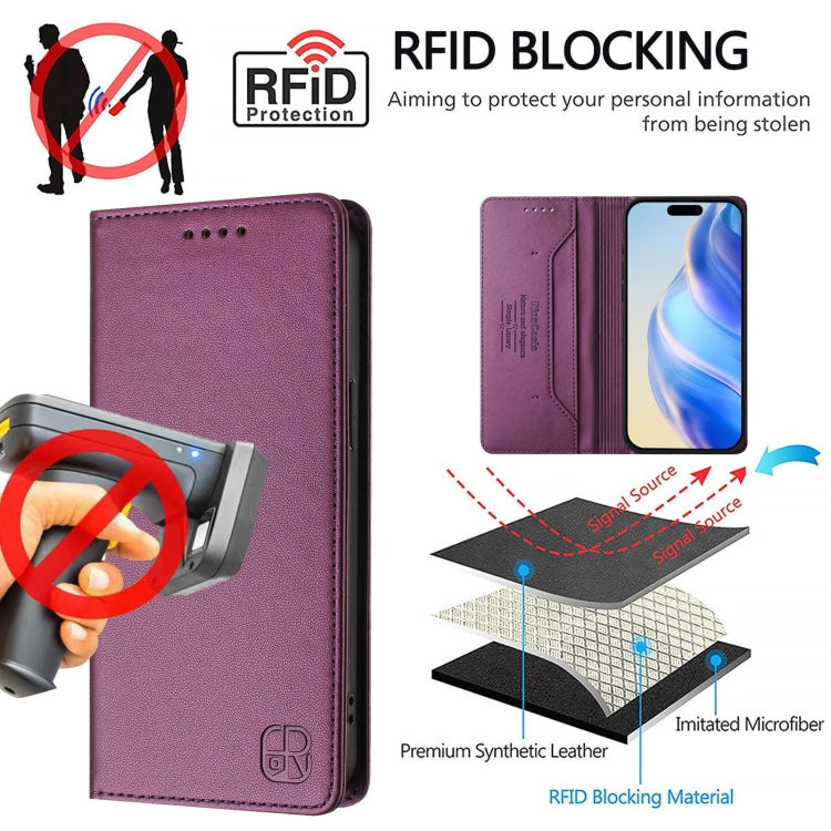 Funda de Cuero Rc01 para iPhone 14 Pro con Doble Pliegue y Succión Magnética (Violeta)