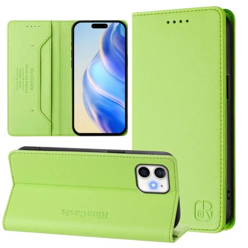 Funda de Cuero Rc01 para iPhone 11 con Doble Pliegue y Succión Magnética (Verde Hierba)