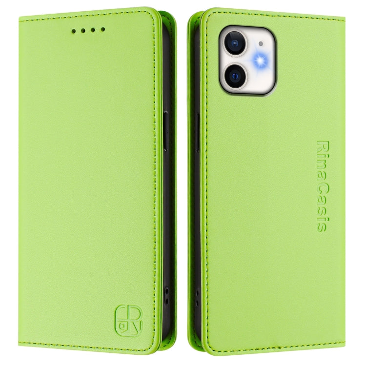 Funda de Cuero Rc01 para iPhone 11 con Doble Pliegue y Succión Magnética (Verde Hierba)
