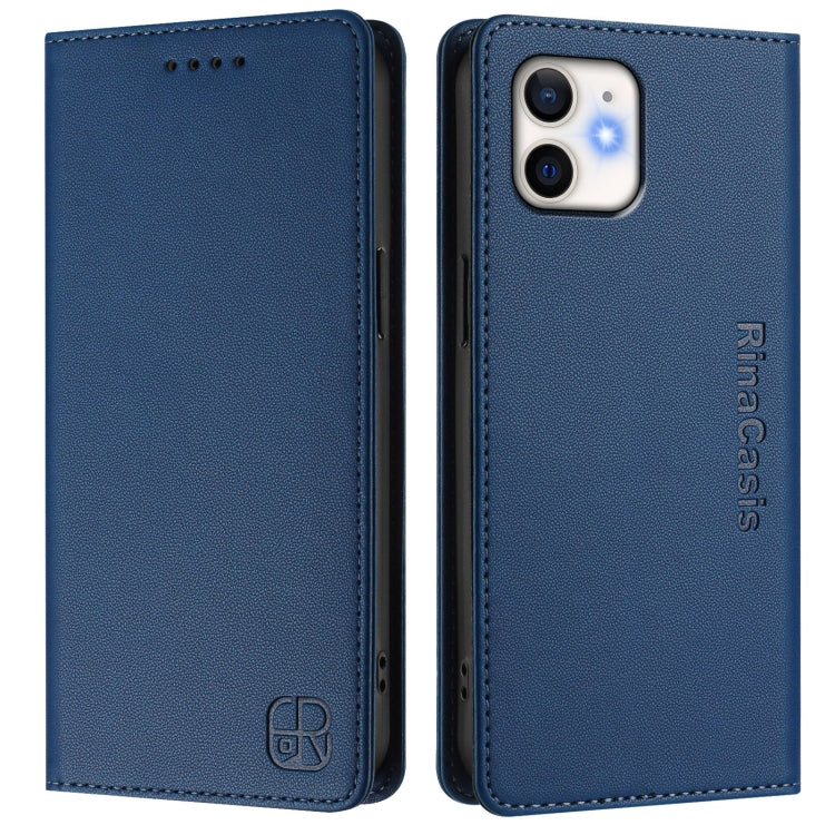 Funda de Cuero Rc01 para iPhone 11 con Doble Pliegue y Succión Magnética (Azul Oscuro)