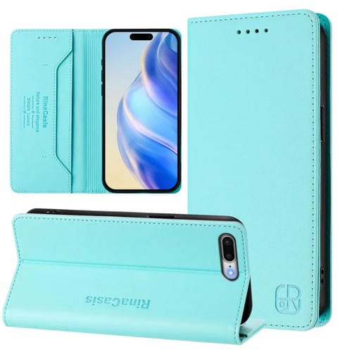 Funda de Cuero para iPhone 7 Plus/8 Plus Rc01 Doble Pliegue y Succión Magnética (Verde Menta)