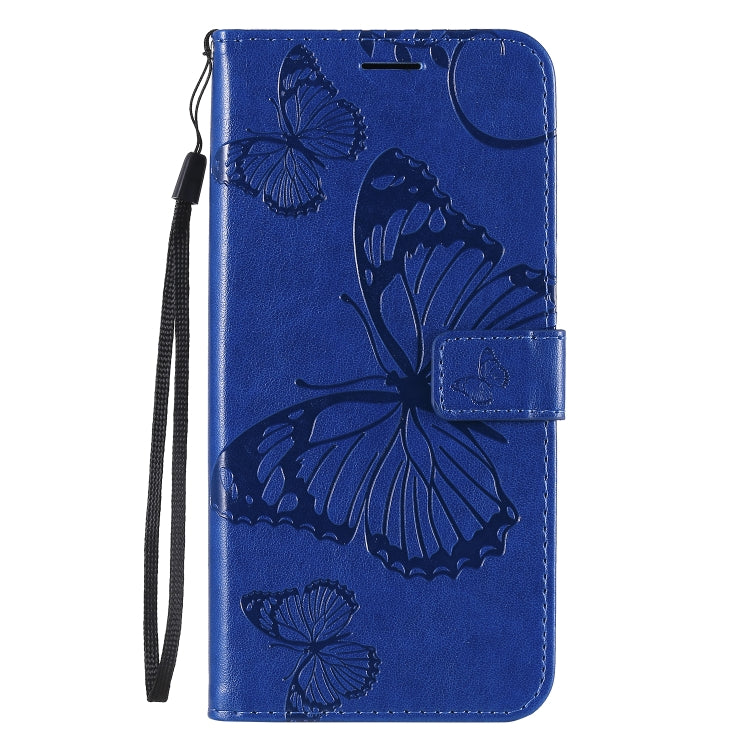 Para Huawei Honor X10 Patrón de estampado de mariposas en 3D Funda de cuero con tapa horizontal con soporte y ranura para tarjeta y billetera y cordón (azul)