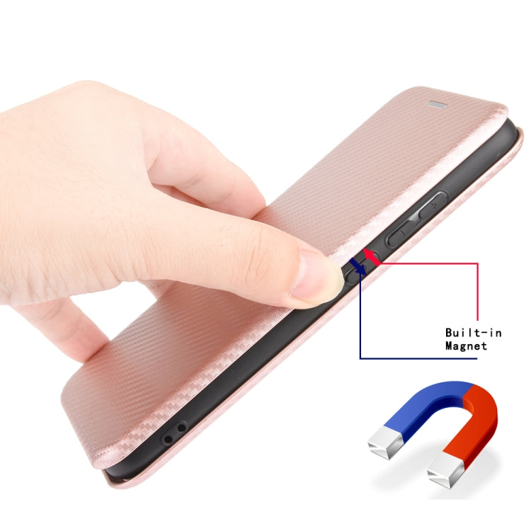 Para Nokia 7.2 y 6.2 Textura de fibra de carbono con tapa magnética horizontal TPU + PC + PU Funda de cuero con ranura para tarjeta (rosa)