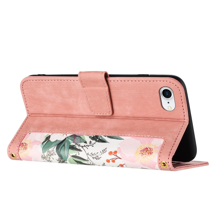 Funda de Cuero para iPhone 16E con Estampado Floral y Cordón (Rosa)