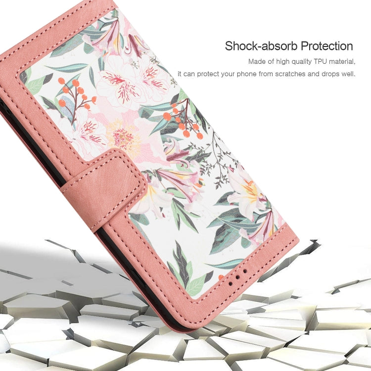 Funda de Cuero para iPhone 16E con Estampado Floral y Cordón (Rosa)