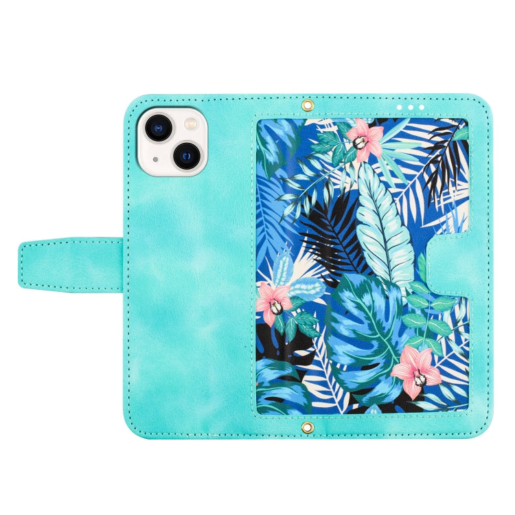 Funda de Cuero para iPhone 13 Pro Estampado Floral con Cordón (Verde)