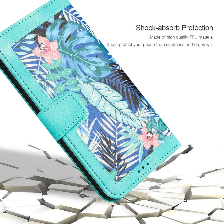 Funda de Cuero para iPhone 13 Pro Estampado Floral con Cordón (Verde)