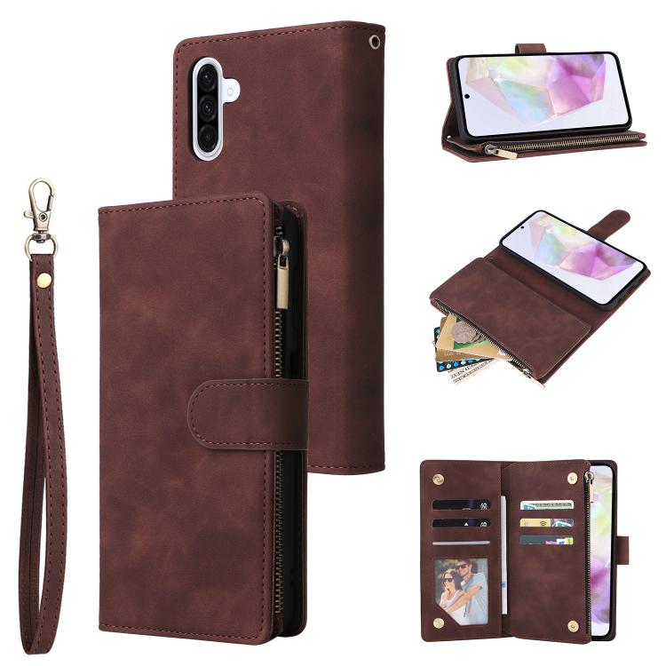 Funda de cuero multifuncional con cremallera esmerilada para Samsung Galaxy A17 5G (café)