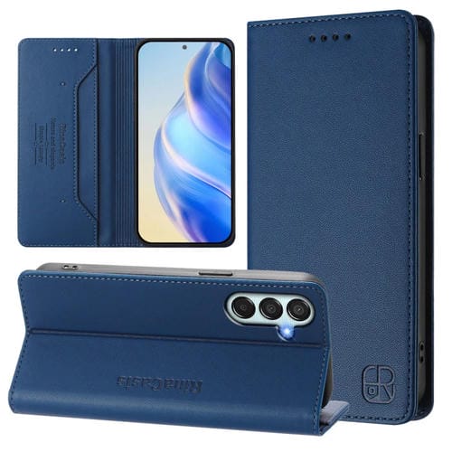 Funda cuero doble pliegue succión magnética Rfid Samsung Galaxy M15 F15 5G Rc01 (Azul Oscuro)