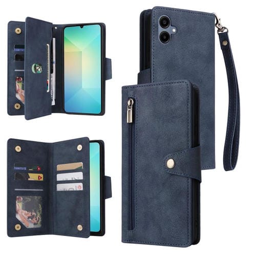 Funda de cuero con tres pliegues y hebilla para Samsung Galaxy A07 4G/5G (azul)