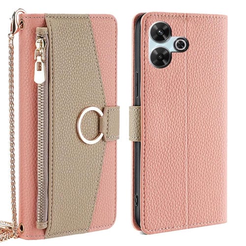 Funda de Cuero con Textura de Lichi para Redmi 13 4G (Rosa)
