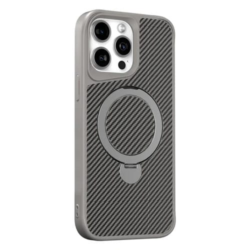 Funda para Teléfono Apple iPhone 15 Pro Max con Soporte Magsafe 360 y Textura de Fibra de Carbono (Gris Titanio)